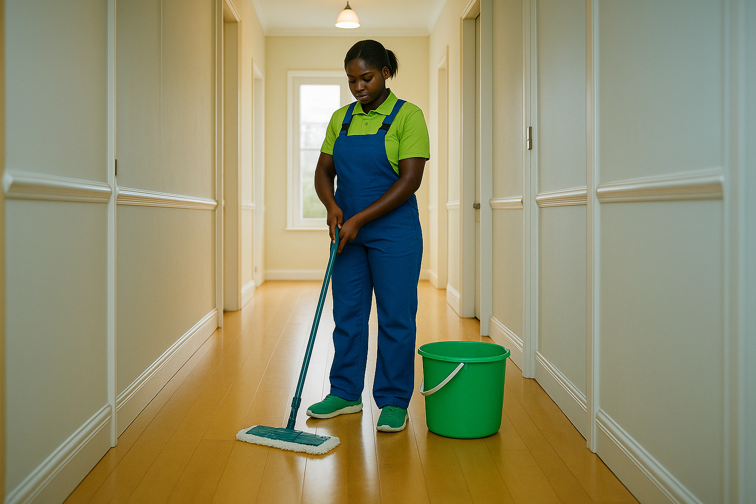 Hibilemaid cleaner in corridor